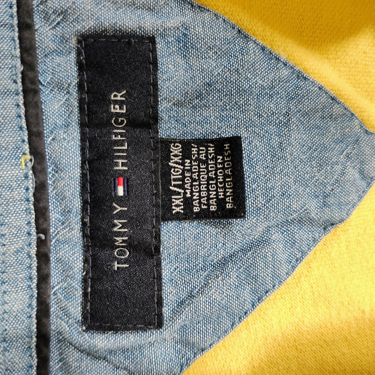 Tommy Hilfiger 2010 Yellow Two Button Polo with Blue and White Stripes (2XL)