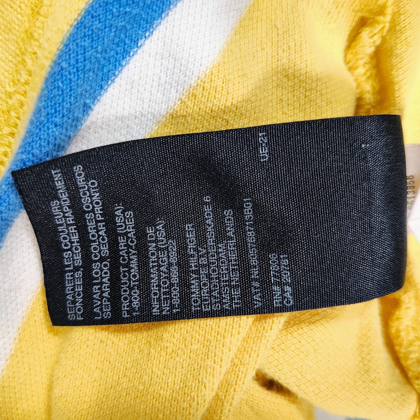 Tommy Hilfiger 2010 Yellow Two Button Polo with Blue and White Stripes (2XL)