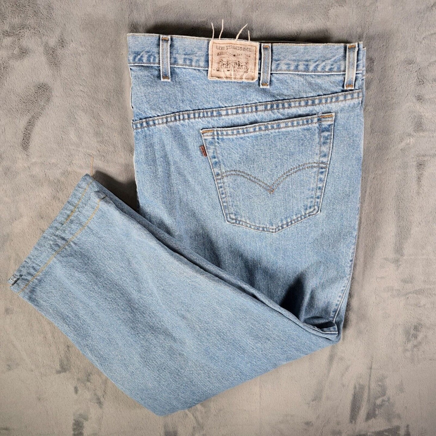 Vintage 1998 Levi's Mens 540 Relaxed Fit Light Wash Brown Tab Blue Jeans (54x23)