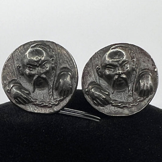 Vintage Unbranded Confucius in Chains Silver Tone Cufflinks