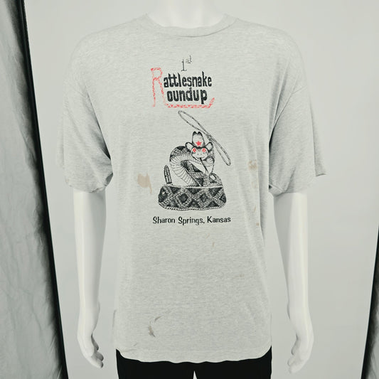 Vintage 1992 1st Rattlesnake Roundup Sharon Springs Kansas T-Shirt (XXL)