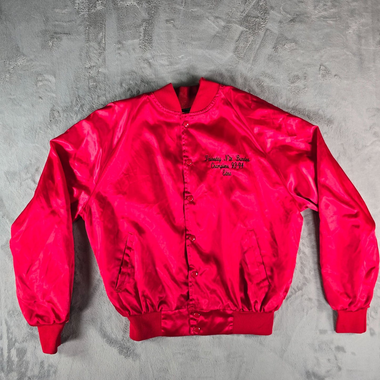 Vintage 1990s Pla-Mor Lanes Decatur Champions 93-94 Satin Bowling Jacket (L)