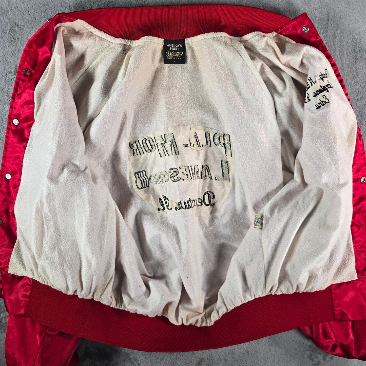 Vintage 1990s Pla-Mor Lanes Decatur Champions 93-94 Satin Bowling Jacket (L)