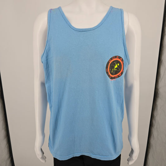 Vintage Early 1990s Ocean Pacific Embossed Neon Surfer Logo Tank Top (M)