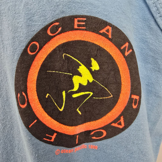 Vintage Early 1990s Ocean Pacific Embossed Neon Surfer Logo Tank Top (M)
