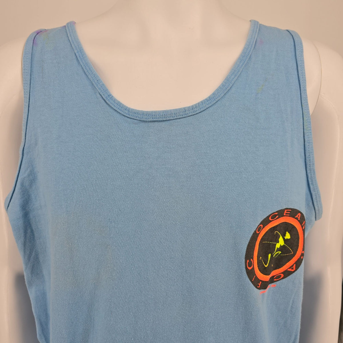 Vintage Early 1990s Ocean Pacific Embossed Neon Surfer Logo Tank Top (M)