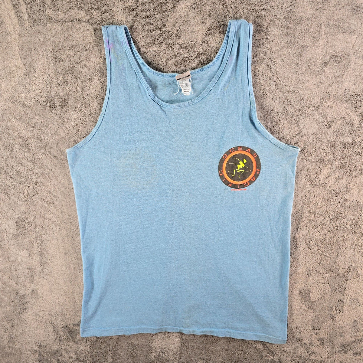 Vintage Early 1990s Ocean Pacific Embossed Neon Surfer Logo Tank Top (M)