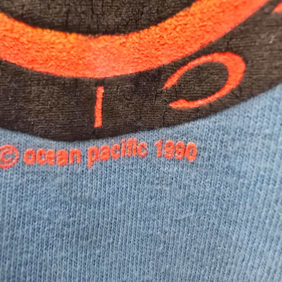Vintage Early 1990s Ocean Pacific Embossed Neon Surfer Logo Tank Top (M)