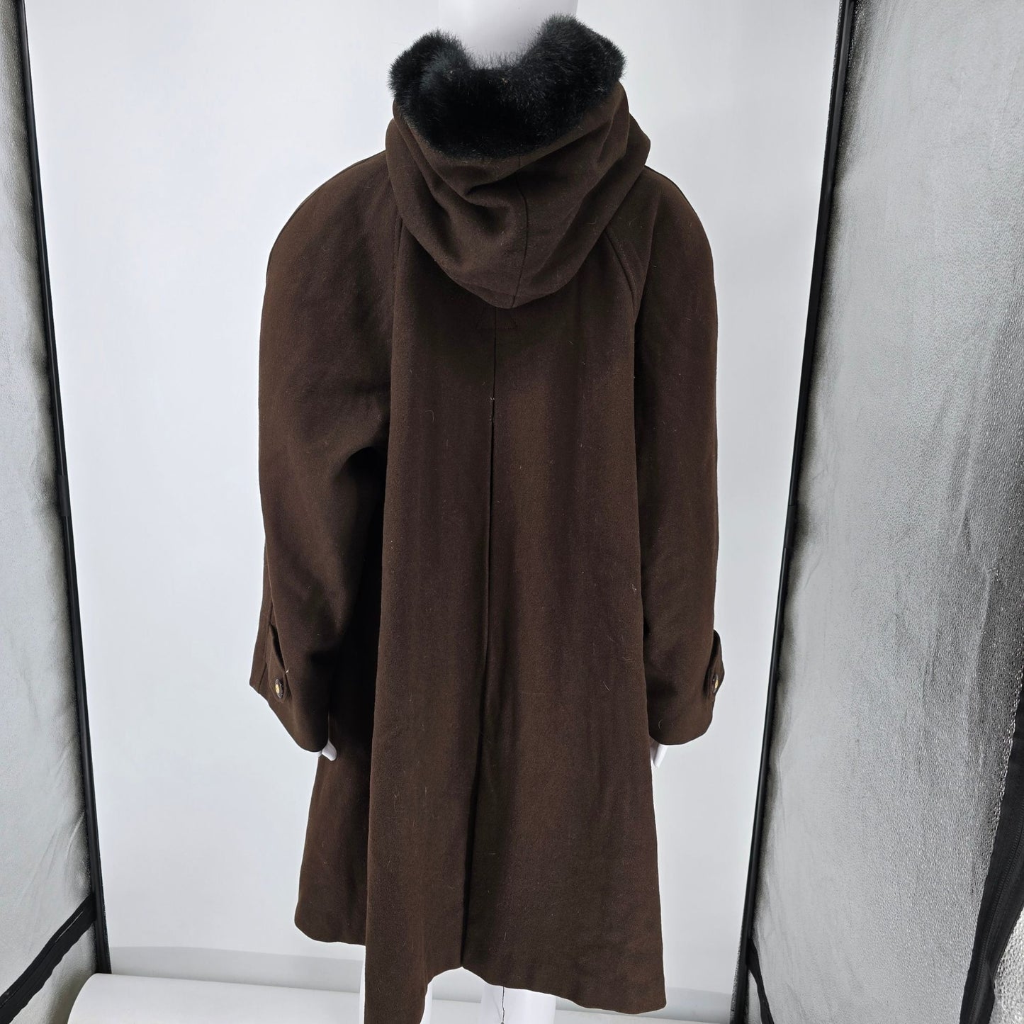 Vintage 1980s Stephanie Matthews Women's Brown Faux Fur Trim Hooded Coat (XXL)