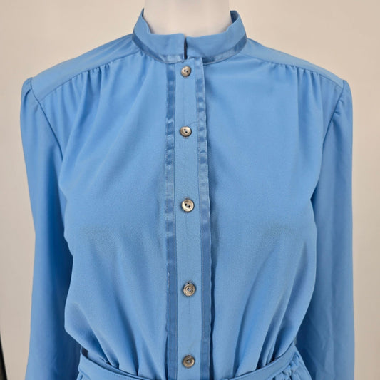 Vintage 1970s Jennifer Gee Cornflower Blue Belted Secretary Mini Dress (10/M)