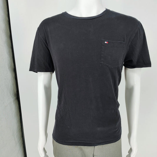 Tommy Hilfiger Men's Crew Neck Flag Logo Black Cotton  Pocket T-Shirt (Large)
