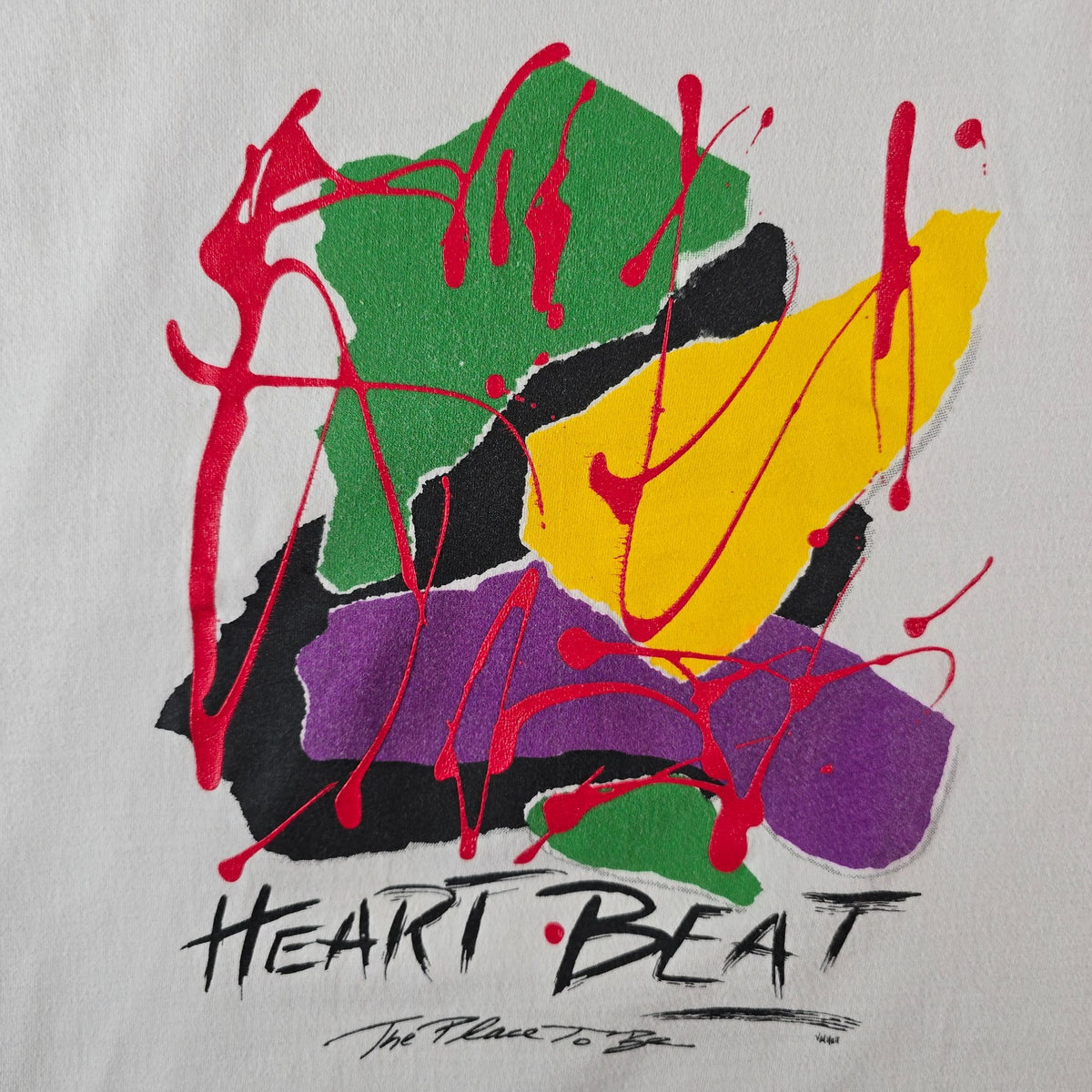 Vintage 1990s Heart Beat "The Place to Be" Paint Splatter Graphic T-Shirt (L/XL)
