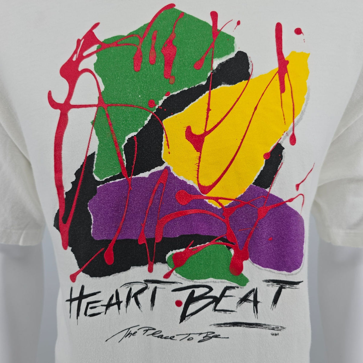 Vintage 1990s Heart Beat "The Place to Be" Paint Splatter Graphic T-Shirt (L/XL)