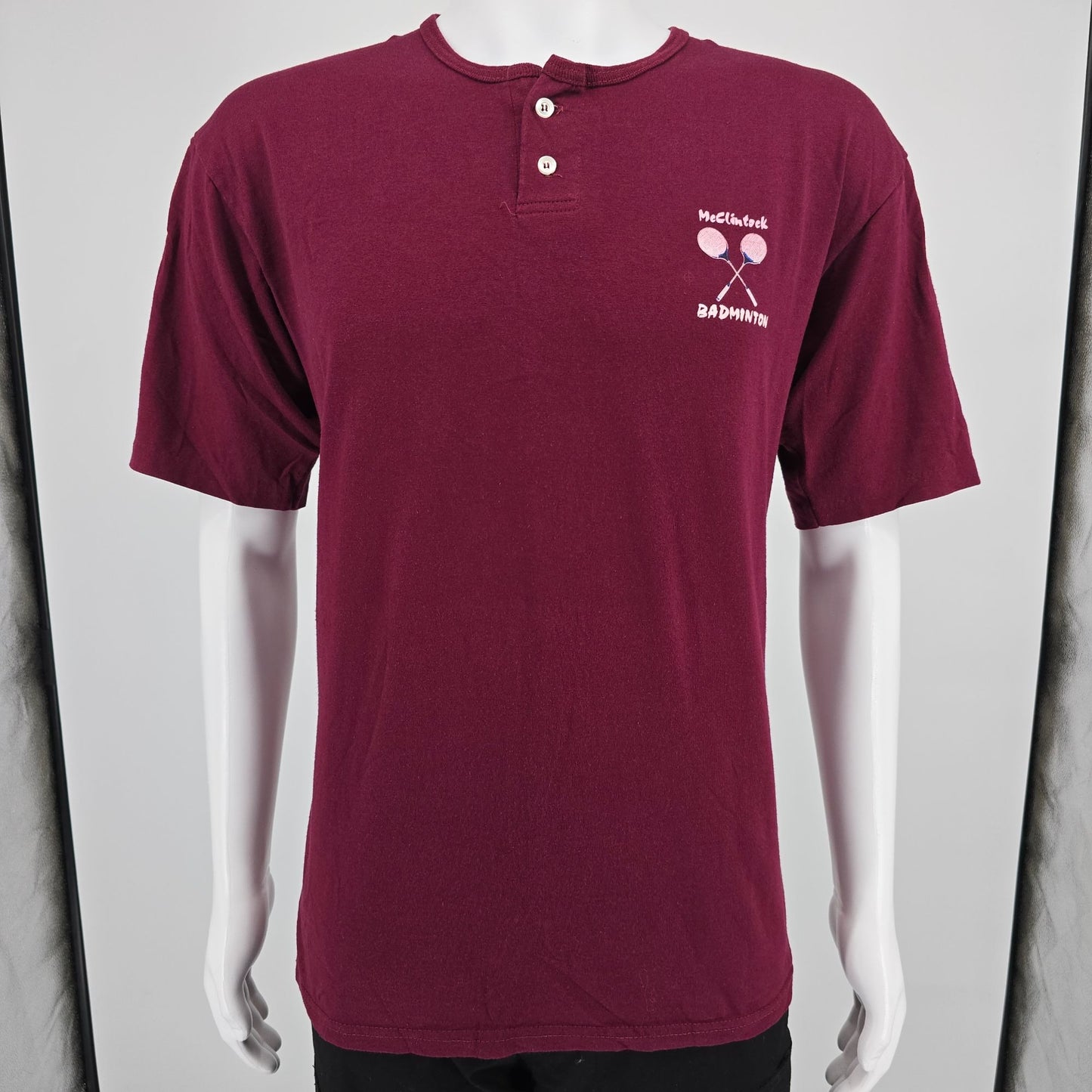 Vintage 1990s Maroon McClintock Badminton Tempe Arizona Henley T-Shirt (L)
