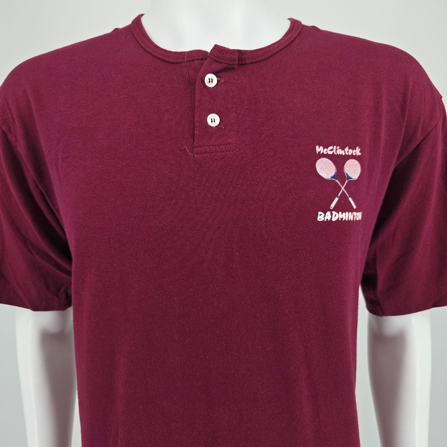 Vintage 1990s Maroon McClintock Badminton Tempe Arizona Henley T-Shirt (L)