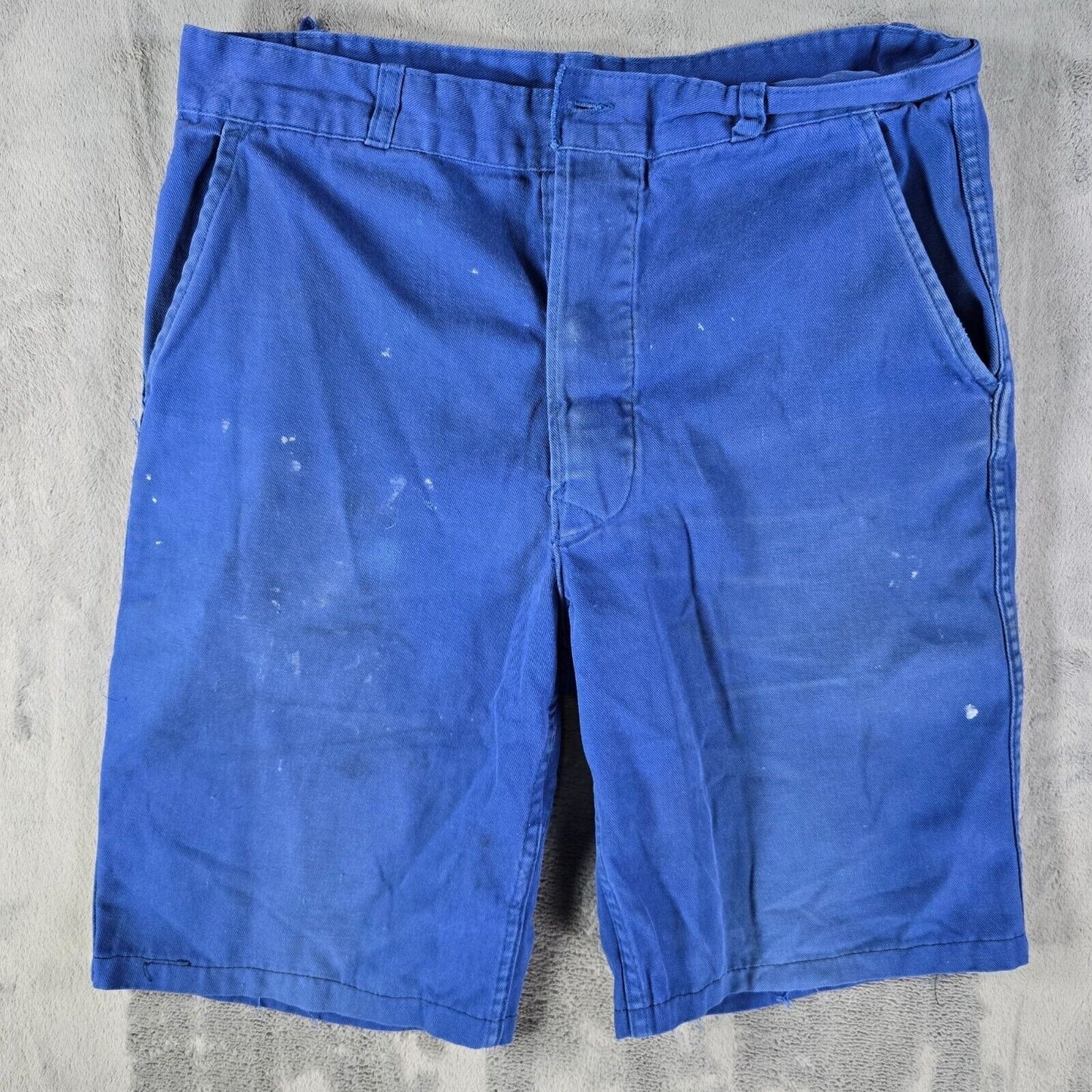 Thrashed 1970s Vetements Le Mont Carmel Blue French Workwear Shorts (32" waist)