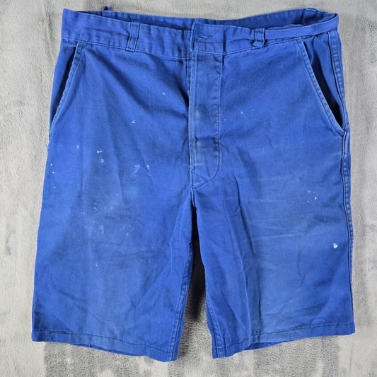 Thrashed 1970s Vetements Le Mont Carmel Blue French Workwear Shorts (32" waist)
