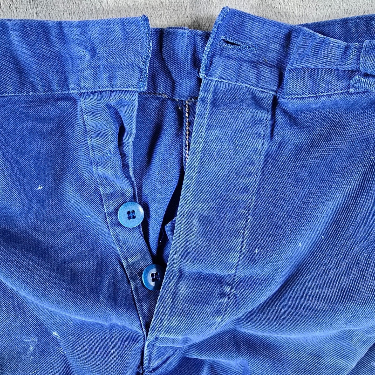 Thrashed 1970s Vetements Le Mont Carmel Blue French Workwear Shorts (32" waist)