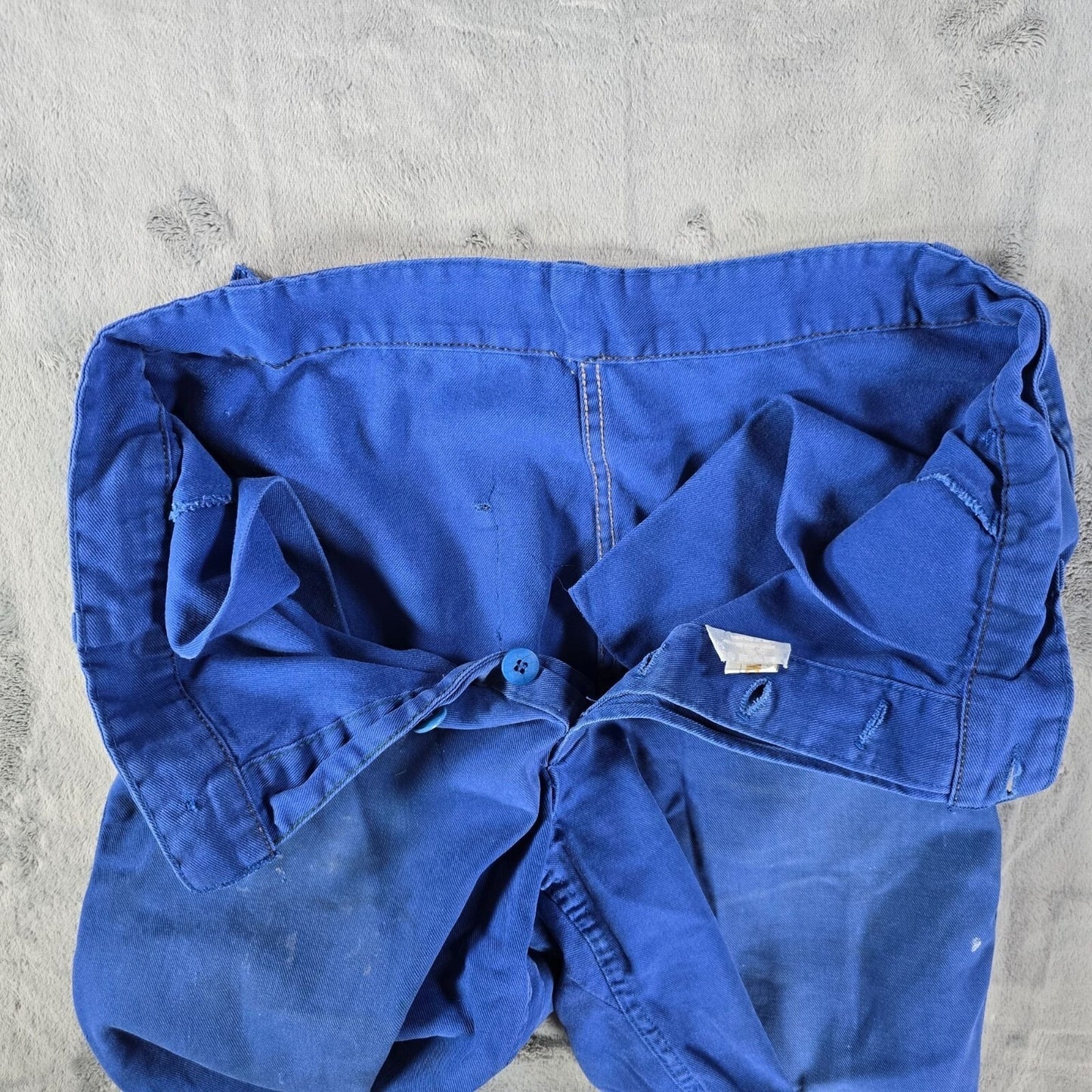 Thrashed 1970s Vetements Le Mont Carmel Blue French Workwear Shorts (32" waist)