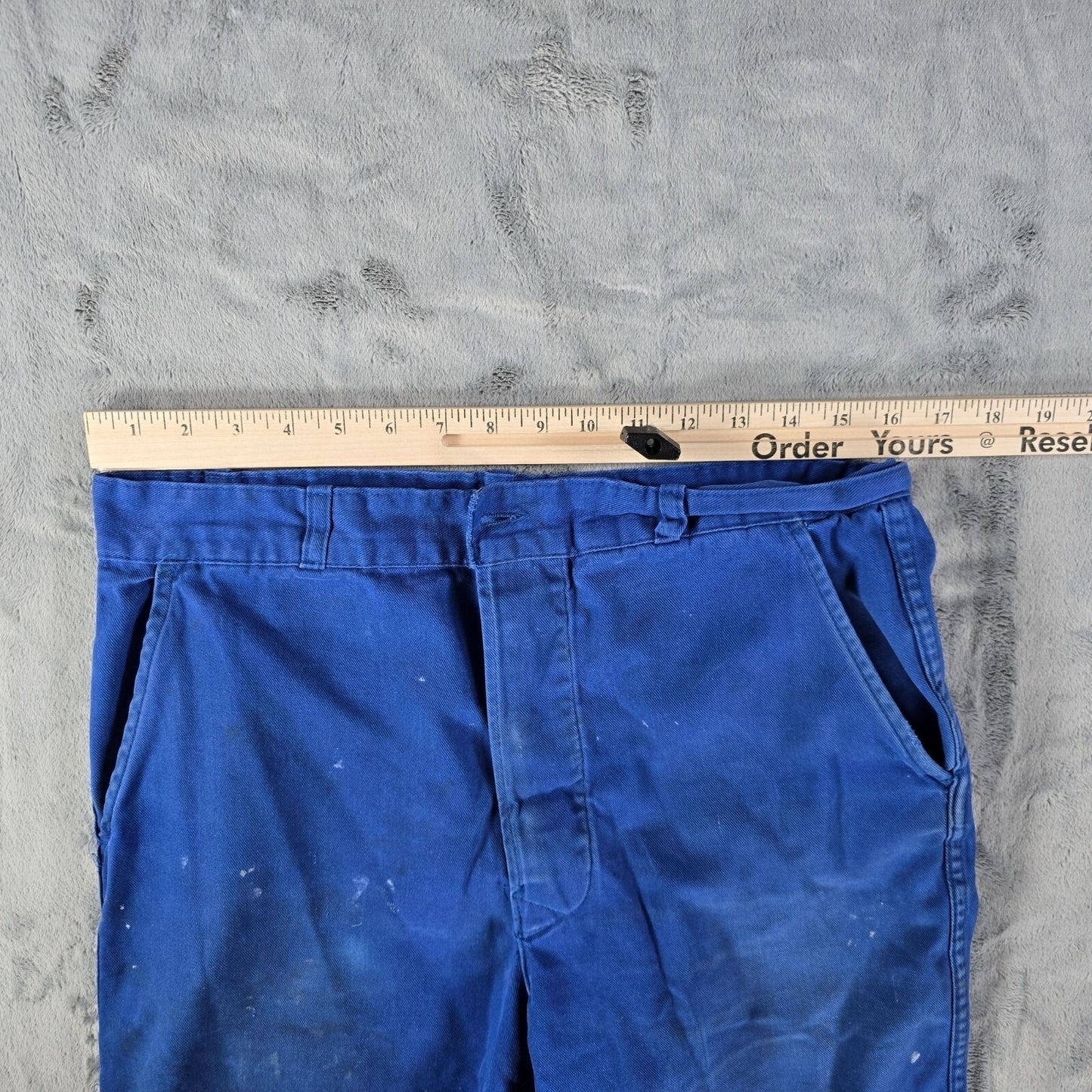 Thrashed 1970s Vetements Le Mont Carmel Blue French Workwear Shorts (32" waist)