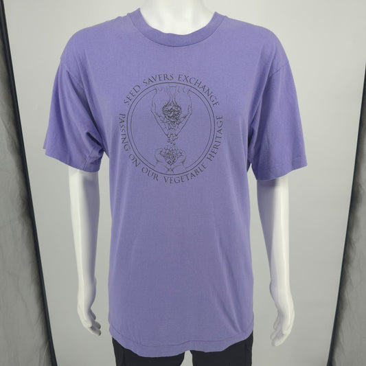 Vintage 1990s Fruit of the Loom Lavender Seed Savers Exchange T-Shirt (L/XL)
