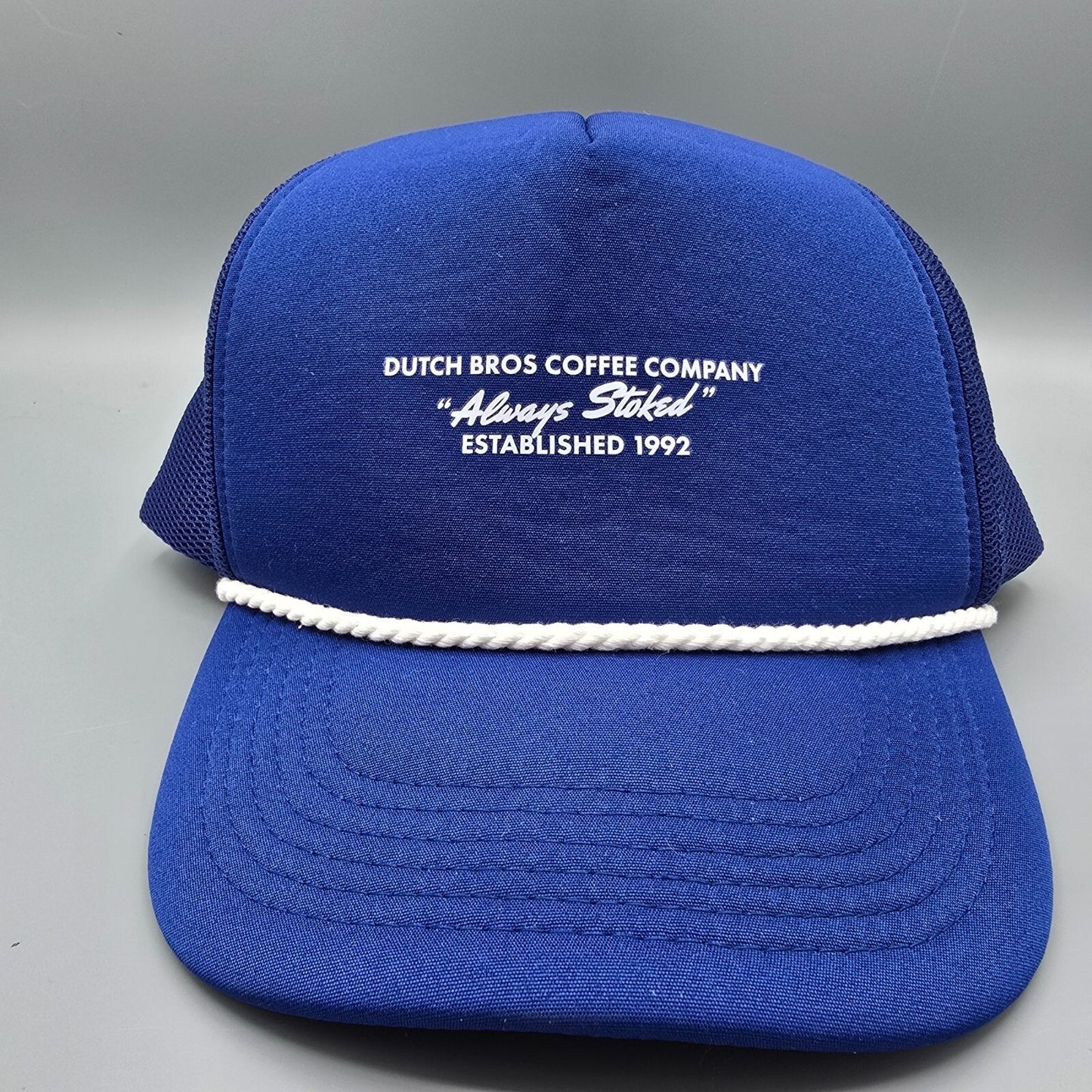Dutch Bros Coffee Company "Always Stoked" Blue Snapback Rope Brim Trucker Hat