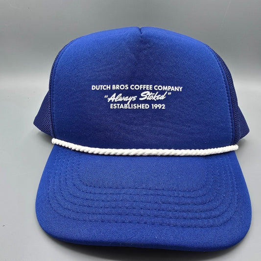 Dutch Bros Coffee Company "Always Stoked" Blue Snapback Rope Brim Trucker Hat