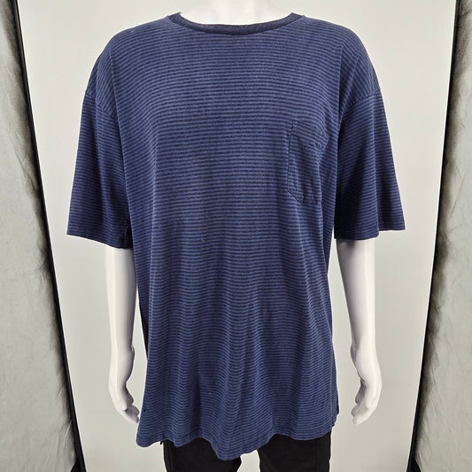 Vintage 1990s Towncraft Big and Tall Navy Blue Striped Pocket T-Shirt (2XLT)