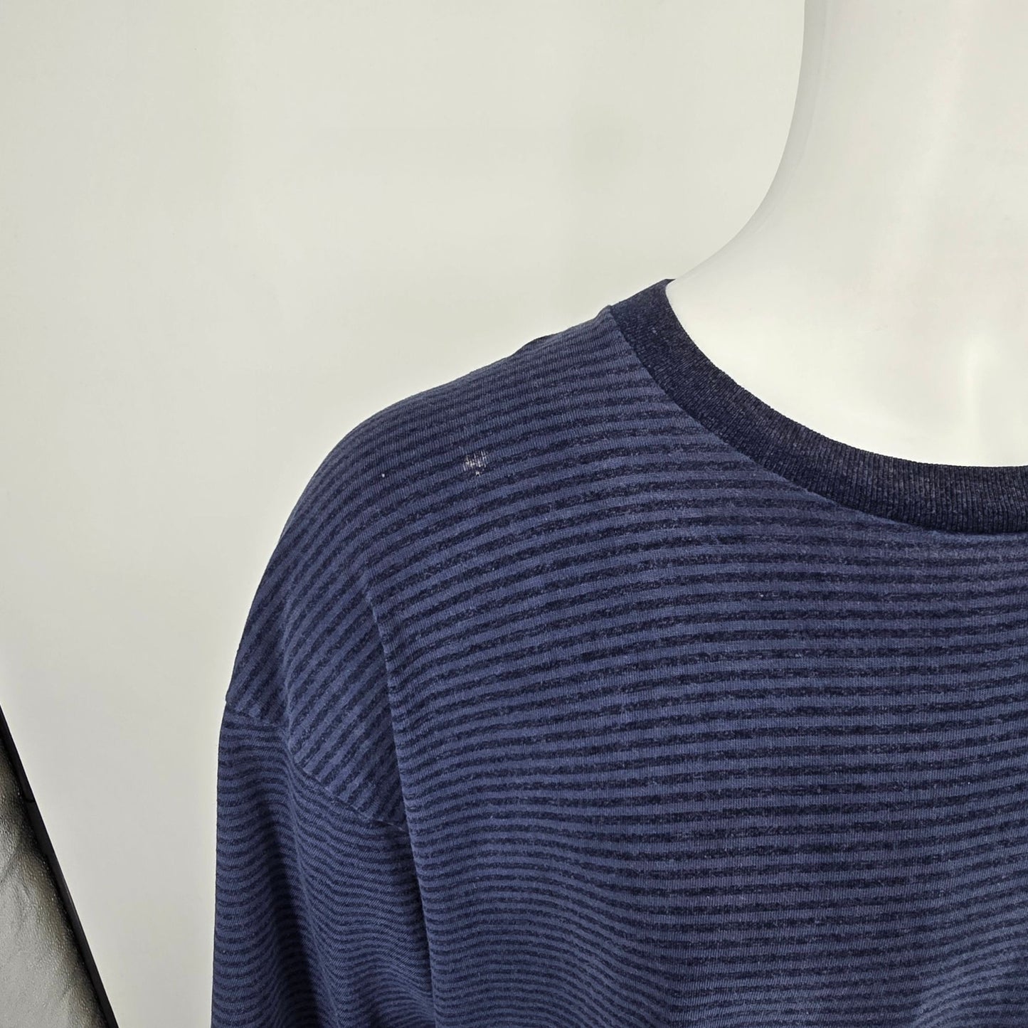 Vintage 1990s Towncraft Big and Tall Navy Blue Striped Pocket T-Shirt (2XLT)