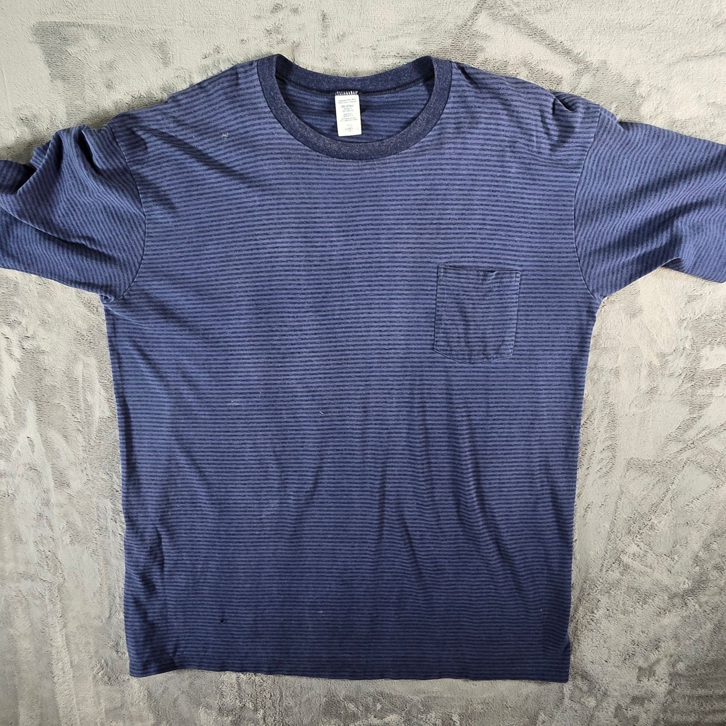 Vintage 1990s Towncraft Big and Tall Navy Blue Striped Pocket T-Shirt (2XLT)