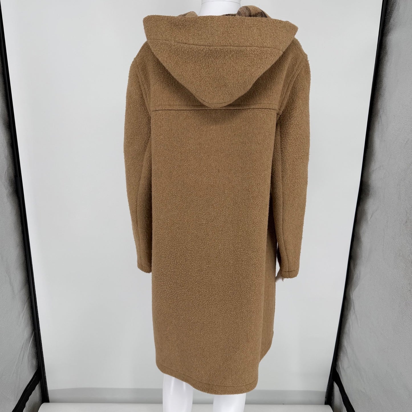 Vintage 1980s Made in England Tan Wool-Blend Hooded Duffle Coat (Size 14/XL)