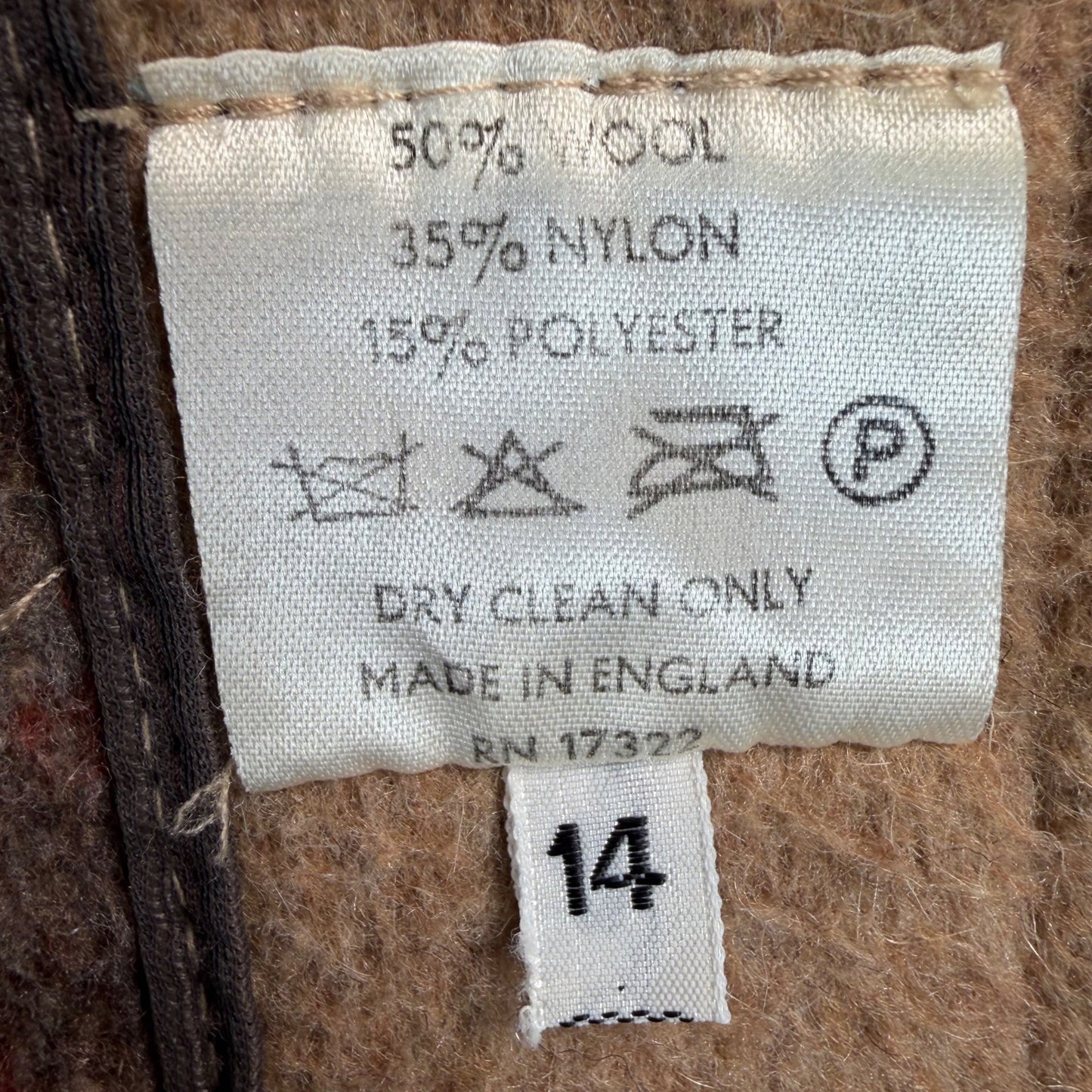 Vintage 1980s Made in England Tan Wool-Blend Hooded Duffle Coat (Size 14/XL)