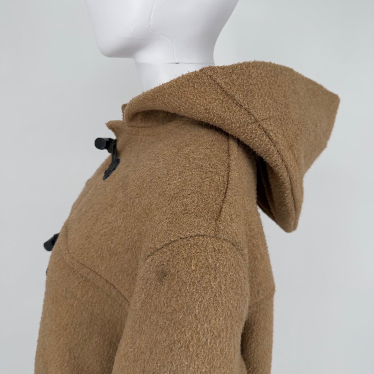 Vintage 1980s Made in England Tan Wool-Blend Hooded Duffle Coat (Size 14/XL)