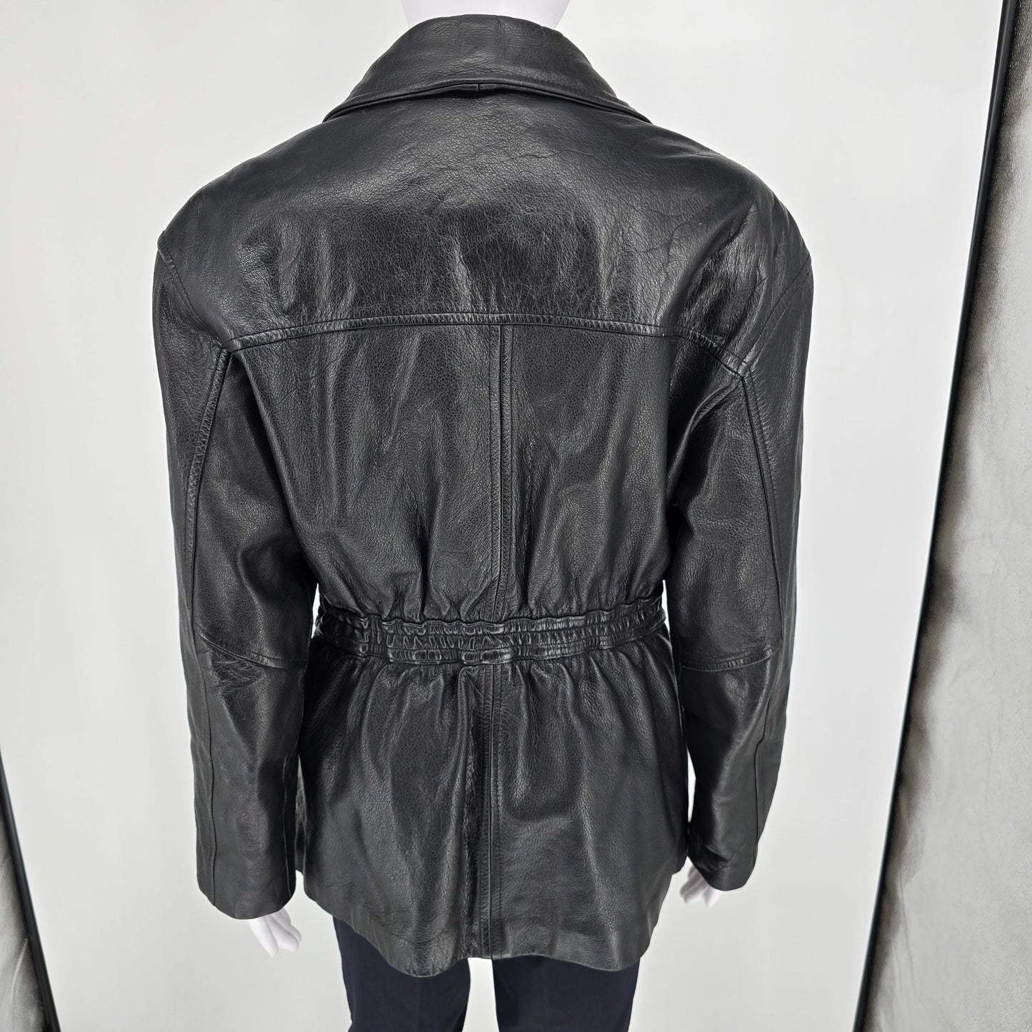 Vintage 1990s Tannery West 3M Thinsulate Lined Black Leather Belted Jacket (M)