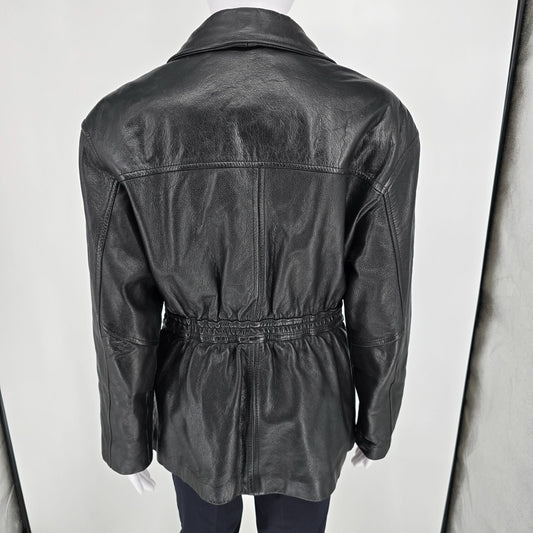 Vintage 1990s Tannery West 3M Thinsulate Lined Black Leather Belted Jacket (M)