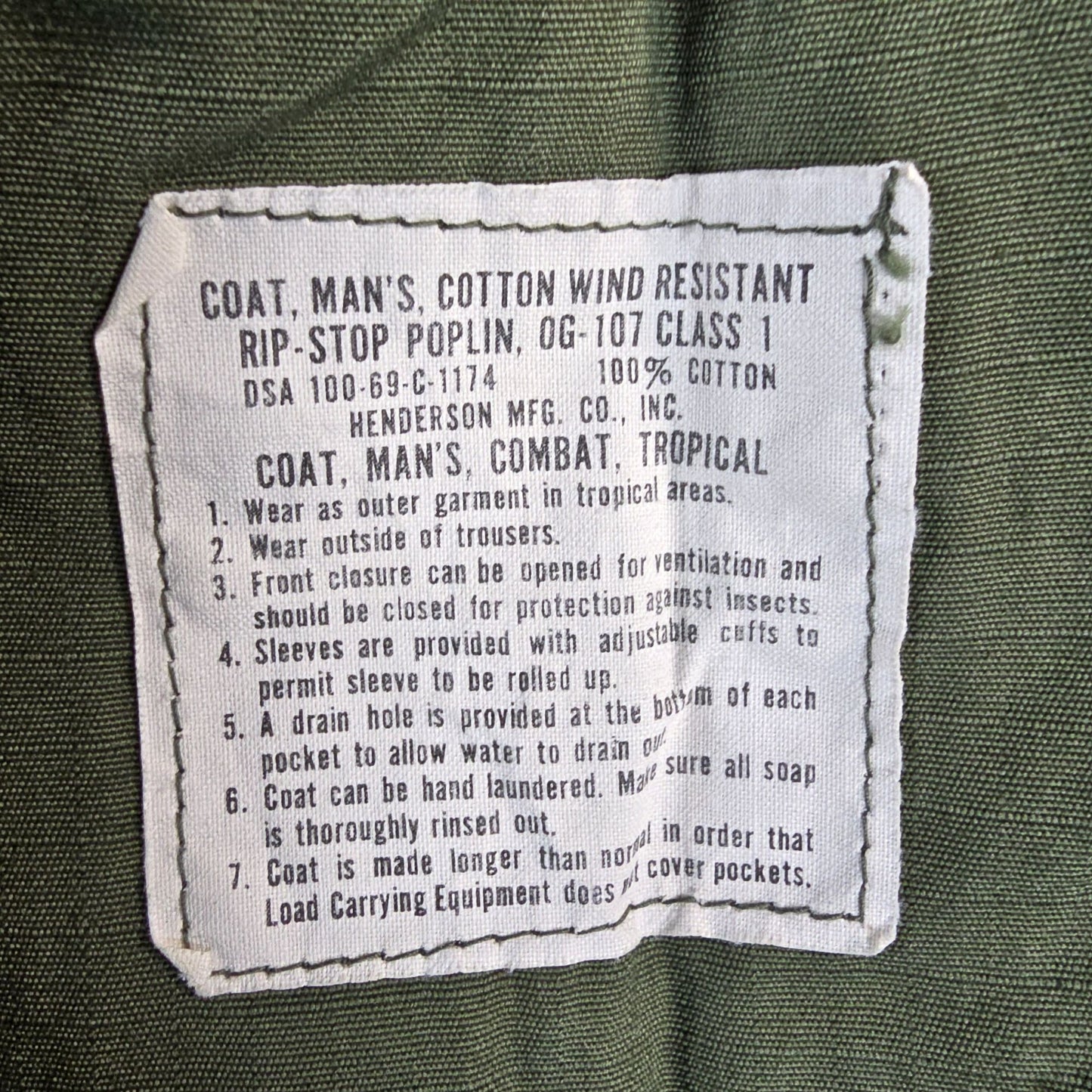 Vintage 1969 U.S. Army Vietnam War OG-107 Rip-Stop Poplin Jungle Jacket (L)
