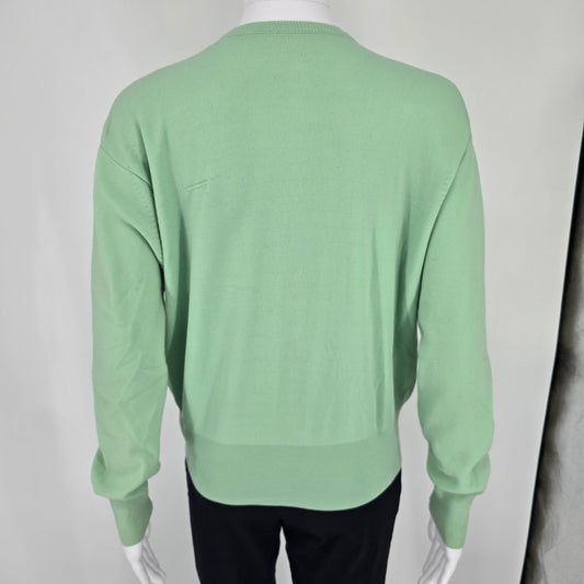 Vintage 1950s Women's Mint Green Fine Knit Crew Neck Cardigan Sweater (L) *Flaws