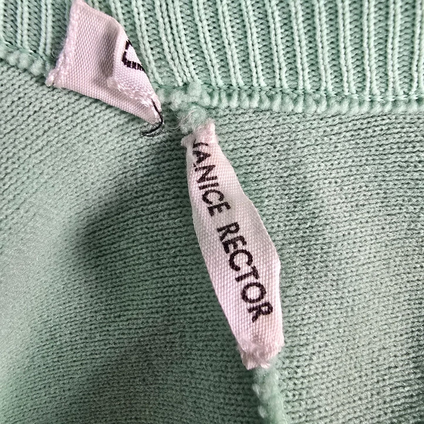Vintage 1950s Women's Mint Green Fine Knit Crew Neck Cardigan Sweater (L) *Flaws