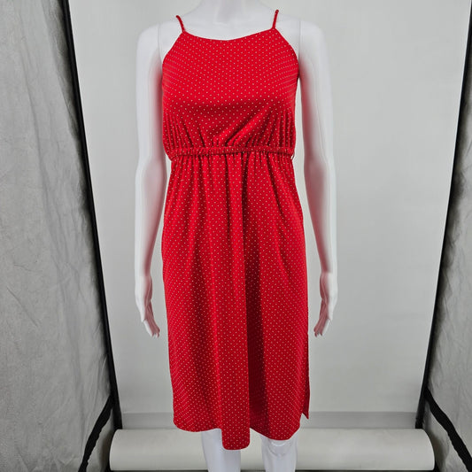 Vintage 1980s Red/White Pin Dot Spaghetti Strap Elastic Waist Sundress (XS)