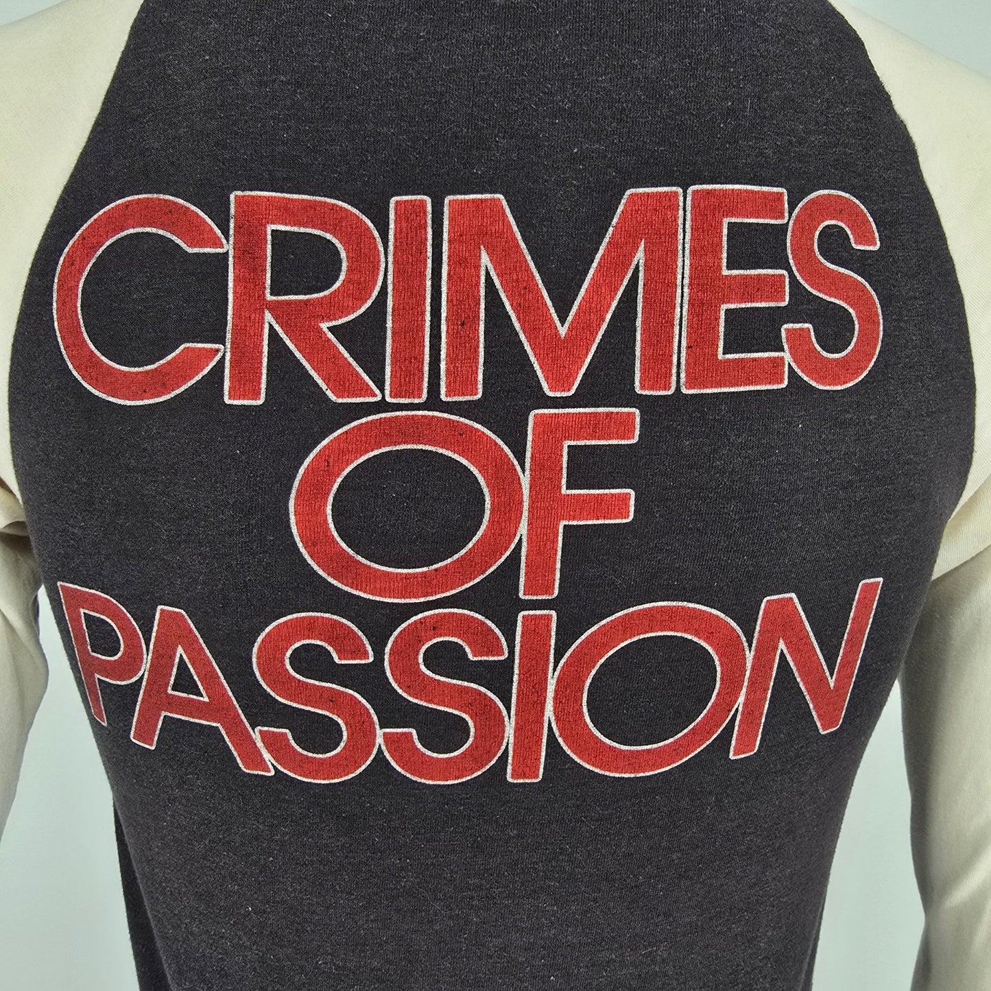 Vintage 1980s Pat Benatar Crimes of Passion Tour Raglan Concert T-Shirt (XS/S)