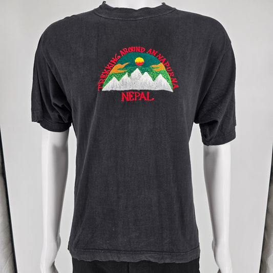 Vintage 1990s Titex Trekking Around Annapurna Nepal Embroidered T-Shirt (L)
