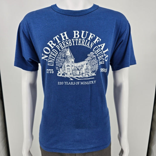 Vintage 1995 Blue North Buffalo United Presbyterian Church 200 Years T-Shirt (L)