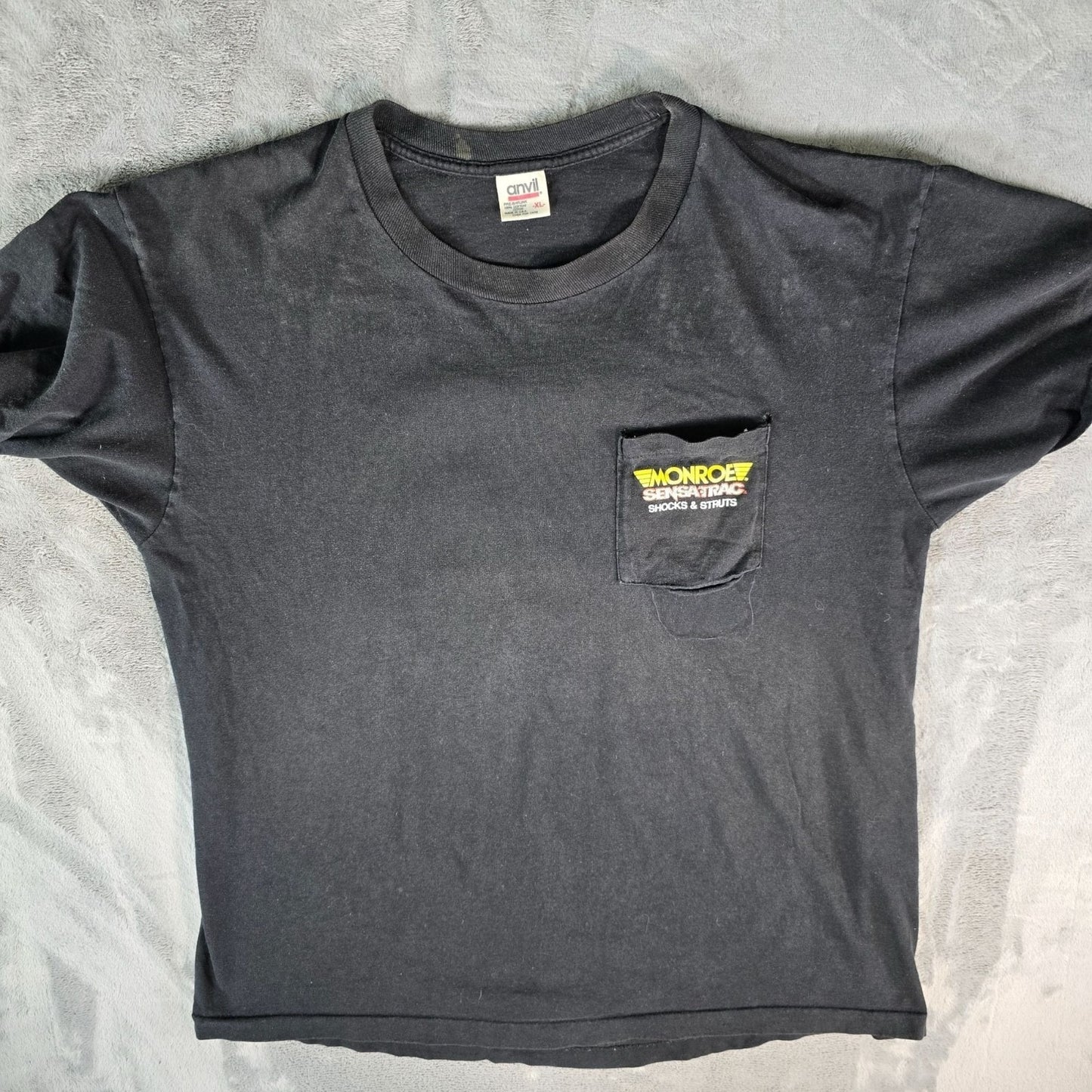 Distressed Vintage 1990s Monroe SensaTrac Shocks & Struts Pocket T-Shirt (XL)