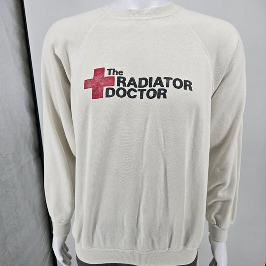 Vintage 1980s Hanes The Radiator Doctor White Promotional Sweatshirt (XL)