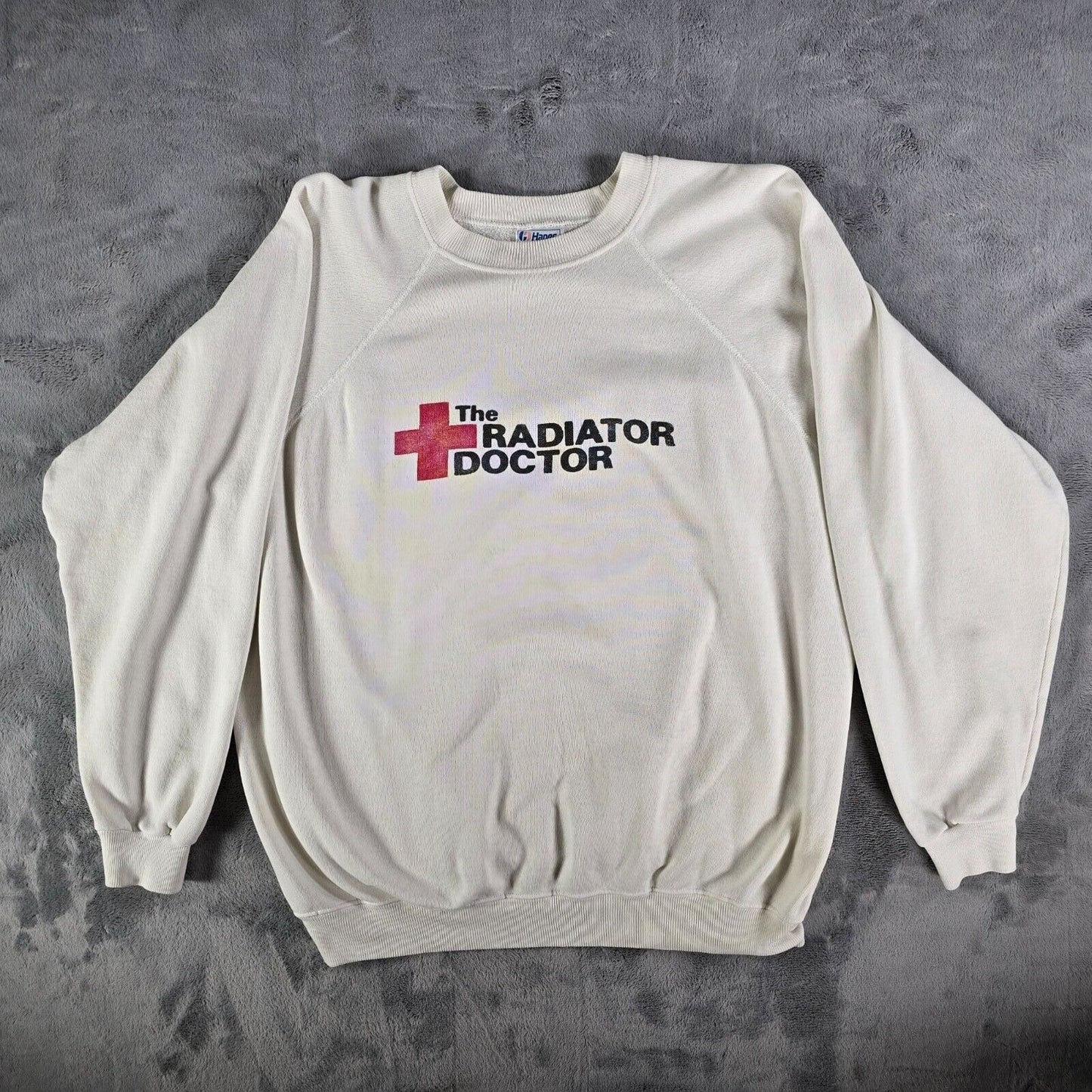 Vintage 1980s Hanes The Radiator Doctor White Promotional Sweatshirt (XL)
