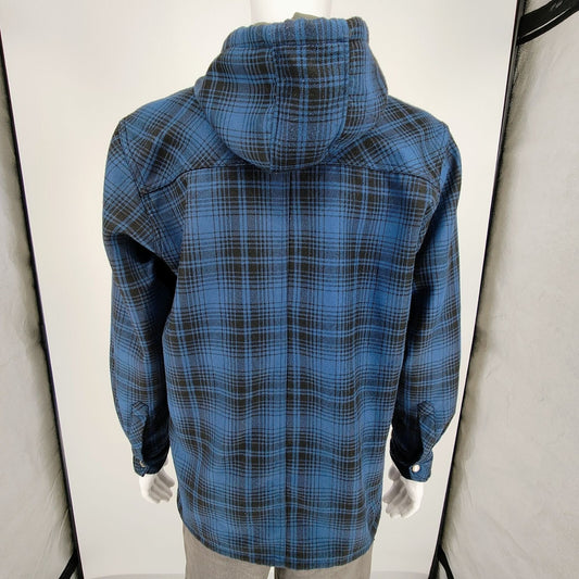 Dickies Men's Blue Plaid Fleece-Lined Canvas Hooded Shirt Jacket (S 34-36)