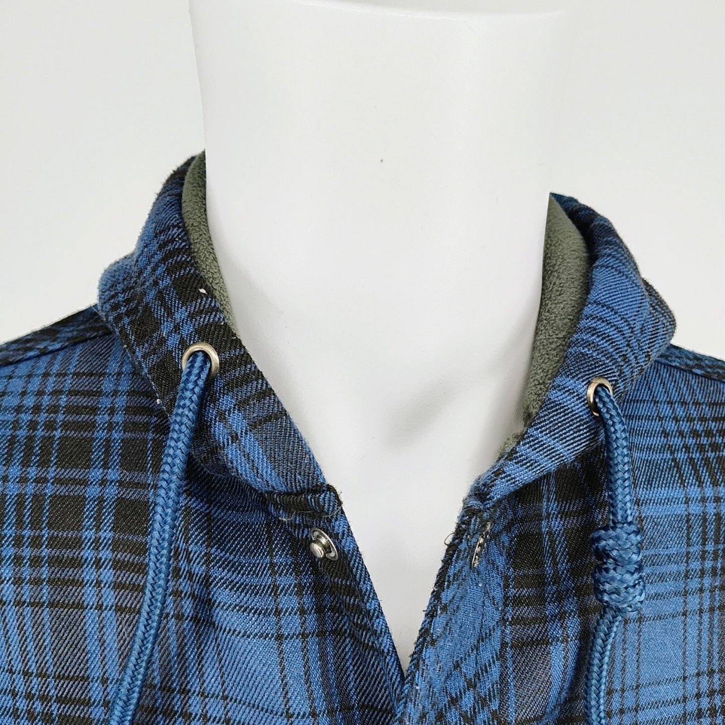 Dickies Men's Blue Plaid Fleece-Lined Canvas Hooded Shirt Jacket (S 34-36)