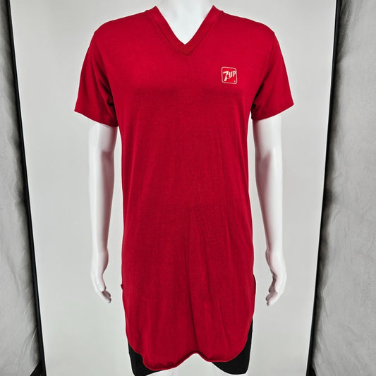 Vintage 1980s 7UP Red V-Neck Extra-Long Single Stitch Promo Sleep Shirt (M)