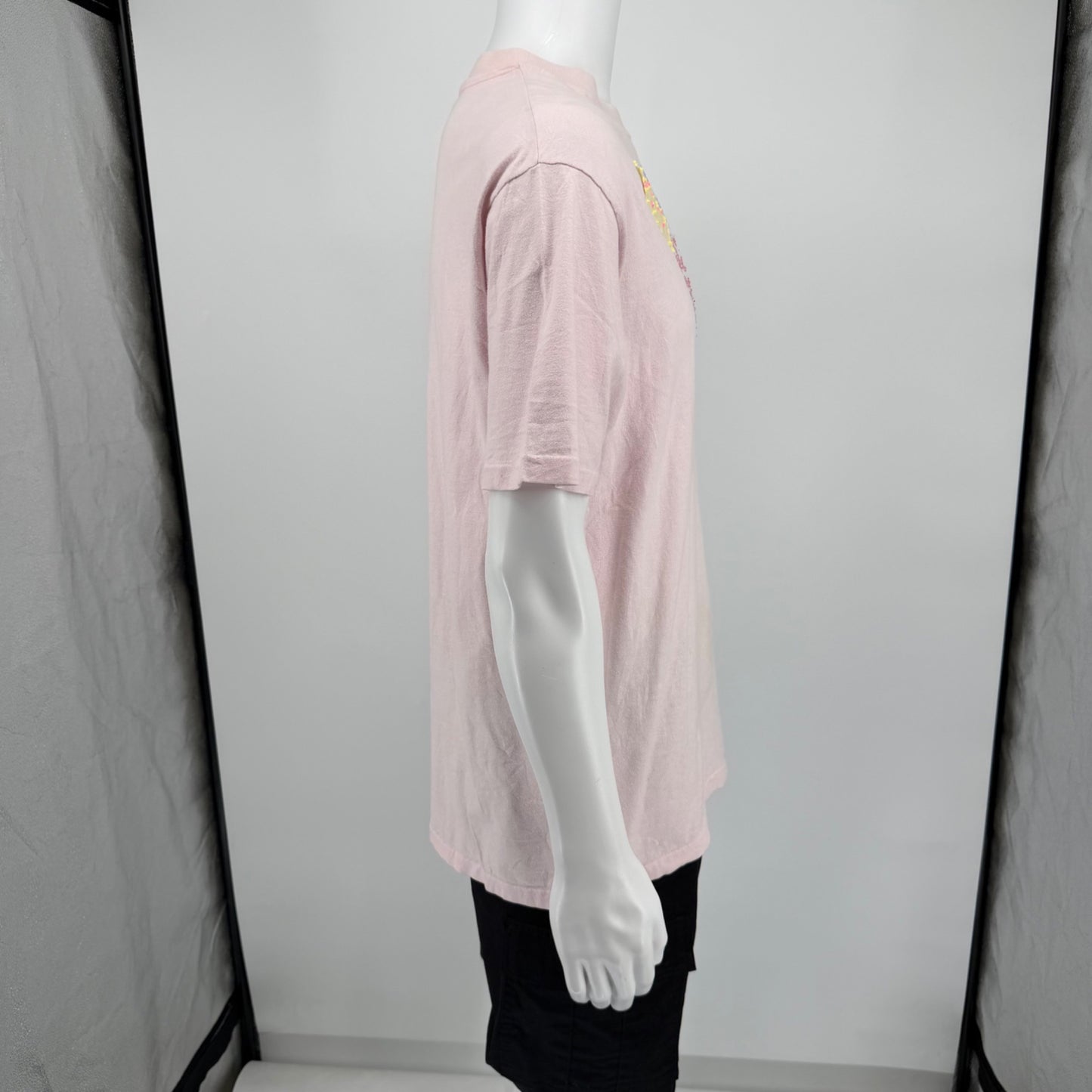 Distressed Vintage 1990s Hanes Handmade Pastel Heart Appliqué T-Shirt (L)