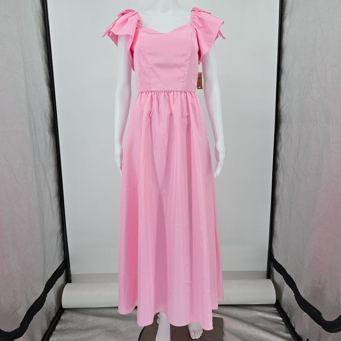 Vintage 1980s Pink Taffeta Puff Sleeve Formal Party Gown/Prom Dress (XS)